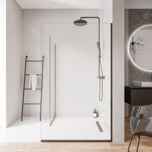 Walk-In Dusche Bernstein EX102-2 10mm Nano Klarglas 2 Glaswände Edelstahlprofil Schwarz matt 140x70cm mit Bodenprofil