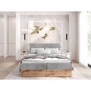 Demia Bett 160x200 Bett mit gepolsterte Kopfstütze und Bettkasten TIL86 Asche - Furnix