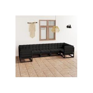 7-tlg. Garten-Lounge-Set mit Kissen Schwarz Massivholz Kiefer