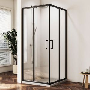 Boromal - Duschkabine 100x100x185cm Eckeinstieg Schwarz Doppel Schiebetür 5mm ESG-Glas Duschabtrennung