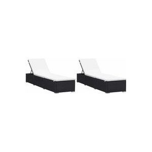 Sonnenliegen mit Auflage 2 Stk. Poly Rattan Schwarz vidaXL