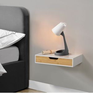 [en.casa] - Wandregal Bokn mit Schublade Bambus Weiß