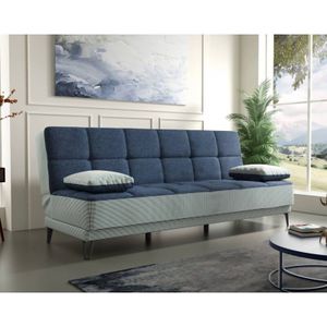 Schlafsofa Dfortin, 3-Sitzer-Schlafsofa mit schwarzen Metallfüßen, Wohnzimmersofa aus gepolstertem Stoff mit Klick-Klack-Öffnung, 190x87h97 cm, Grau