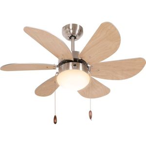 Deckenventilator mit Beleuchtung, 16W led Deckenlampe mit Ventilator, Pendelleuchte mit 6 umkehrbaren Flügeln, für Schlafzimmer, Wohnzimmer, Buche