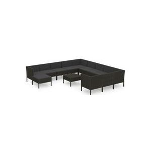 Vidaxl - 13-tlg. Garten-Lounge-Set mit Auflagen Poly Rattan Schwarz