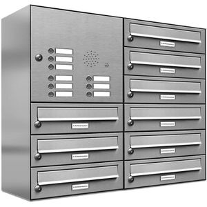 9er V2A Edelstahl Briefkastenanlage für Aufputz - Wandmontage Klingel