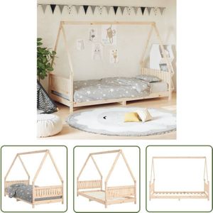Kinderbett 90x190 cm Massivholz Kiefer - Holz Kinderbett - Kiefernholz Bett - Kinderzimmer Möbel - Jugendzimmer Einrichtung - Hausförmiges Kinderbett