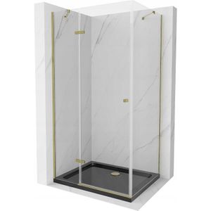 Mexen - Roma kippbare Duschabtrennung 120 x 80 cm, Transparent, Gold + Duschwanne Flat, Schwarz - 854-