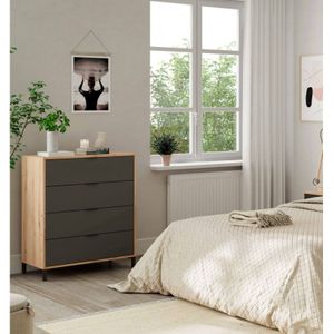 Kommode mit Schubladen Dmaniero, Kommode mit 4 Schubladen, Kommode für Schlafzimmer, Moderne Kommode, 76x40h94 cm, Asteiche und Anthrazit - Dmora