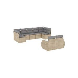 Vidaxl - 9-tlg. Garten-Sofagarnitur mit Kissen Beige Poly Rattan