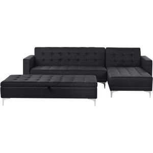 Beliani - 4-Sitzer Ecksofa Links Graphitgrau Stoff Gesteppt L-Form mit Ottomane Schlaffunktion Knopfheftung Retro Chesterfield-Stil Wohnzimmer