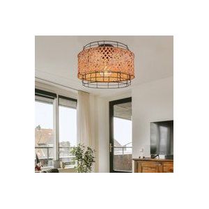 Deckenleuchte Metall schwarz rund Esszimmer Käfig Lampe Beleuchtung Deckenlampe mit Bambusschirm, Gitterform, 1x E27, DxH 35x24,5 cm