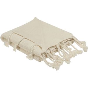 Decke Beige Baumwolle 125 x 150 cm Rechteckig Kuschelig mit Quasten Fransen Modern Schlafzimmer Wohnzimmer Deko Tagesdecke Kuscheldecke