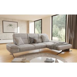 S-style Möbel - Kaja - Modernes Ecksofa mit Ottomane und Hohe schwarze Metall Füße in Grau Samt-Stoff