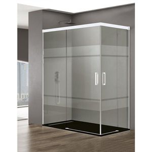 ALLSTONE BASIC Duschkabine 2+2 ohne Bodenprofil 5 Farben 2 Glasarten 6mm in Aluminium Weißes-profil 90x80 cm Siebdruck glas