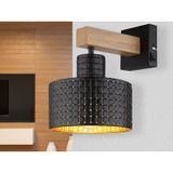 Wandleuchte rielly Metall mit Schalter und Stanzmuster Schwarz Gold Ø18cm