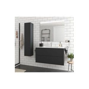 Abitare - Hängender Badezimmerschrank 100 cm aus mattschwarzem Holz mit Porzellanwaschbecken - Olympus - 100 cm mit Kolonne
