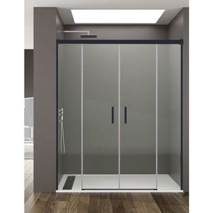 ALLSTONE BASIC Duschabtrennung 2+2 ohne Bodenprofil 5 Farben 2 Glasarten 6mm in Aluminium Schwarzes-profil 142-152 cm Transparentes glas
