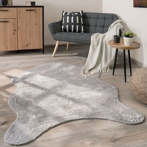 Paco Home - Teppich Wohnzimmer Kurzflor Modernes Kunstfell Fellform Weich Einfarbig Rutschfest Grau, 60x90 cm Fell-form