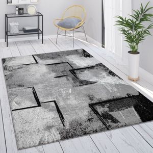 Teppich Grau Wohnzimmer Vintage Kurzflor Geometrisch Abstraktes Muster 200x290 cm, Grau 7 - Paco Home
