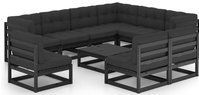 Vidaxl - 10-tlg. Garten-Lounge-Set mit Kissen Schwarz Massivholz Kiefer