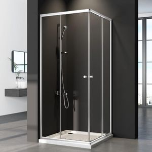 Schiebetür Eckeinstieg Duschkabine 75x75cm Doppel Schiebetüren Glas Duschabtrennung, Eckeinstieg Duschkabine aus 5mm ESG Sicherheitsglas, Eckdusche