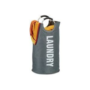 Relaxdays - faltbarer Wäschekorb, mit Henkel, tragbar, 60 l Volumen, runder Wäschesammler, h x ø: 70 x 38 cm, dunkelgrau