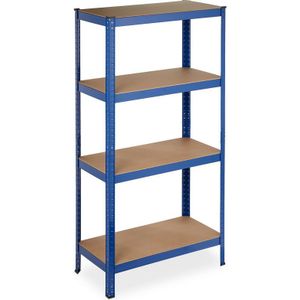 Schwerlastregal, 4 Ebenen, hbt 157 x 80 x 41 cm, 280 kg Tragkraft, Metall, Lagerregal für Keller, Garage, blau - Relaxdays