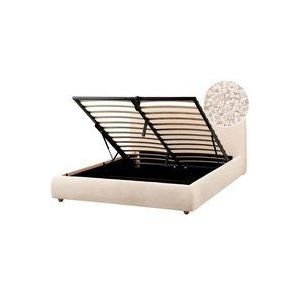 Beliani - Bett mit Bettkasten Hellbeige Bouclé Gepolstert 160 x 200 cm Lattenrost Hochklappbar Hohes Kopfteil Modern Schlicht Schlafzimmer Polsterbett