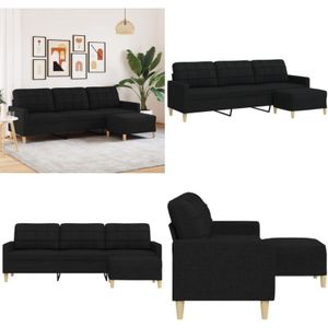 vidaXL 3-Sitzer-Sofa mit Hocker Schwarz 210 cm Stoff
