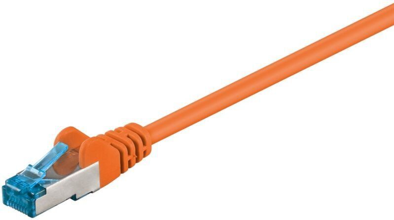 CAT 6A Patchkabel, S/FTP (PiMF), orange, Kupferleiter (CU), halogenfreier Kabelmantel (LSZH). Kabellänge 0.25 m