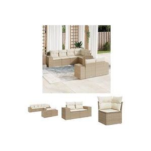 The Living Store 7-tlg. Garten-Sofagarnitur mit Kissen Beige Poly Rattan - Gartensortiment - Gartenmöbelset - Outdoor Möbel - Lounge Set - Rattan