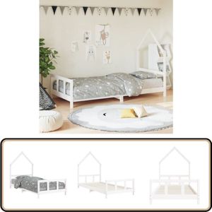Kinderbett Weiß 90x190 cm Massivholz Kiefer - Kinderbett - Holzkinderbett - Kiefernholzbett - Weißes Kinderbett - Jugendzimmer