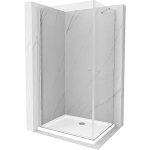 Pretoria kippbare Duschabtrennung 80 x 120 cm, transparent, chrom + Duschwanne Flat - 852-080- - Mexen