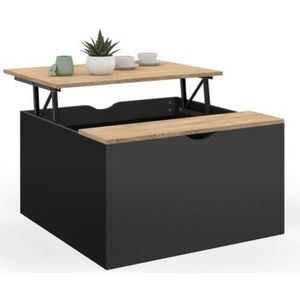 Couchtisch quadratische Hubplatte ELEA mit Holzkasten schwarz und Buchenholzoptik