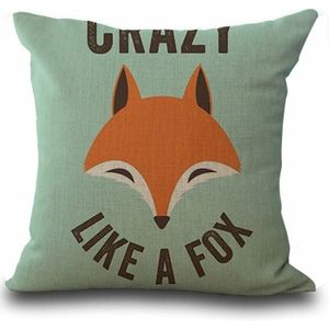 Kissenbezüge (45 cm x 45 cm/18 x 18 Tier-Kinderserie Cartoon Handbemalter Fuchs Niedliches Muster Fuchs Grau Beige Baumwoll-Leinen-Kissen für Sofa