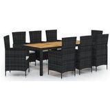 Vidaxl - 9-tlg. Garten-Essgruppe mit Kissen Poly Rattan Schwarz