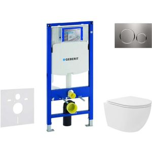 Duofix - Set Vorwandelement, Kompakt-WC Oudee Vortex mit Softclose-Sitz und Sigma20-Betätigungsplatte, Edelstahl SANI11CA6106 - Geberit