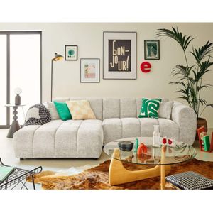 Lisa Design - Curtis - ecksofa links 4-sitzer aus strukturiertem stoff - beige