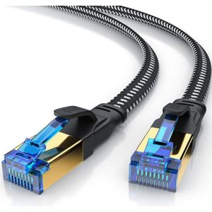 Primewire - Flachbandpatchkabel cat 8 mit Baumwollummantelung - Gigabit Ethernet lan Kabel - 40 Gbit/s - s/ftp pimf Schirmung - Netzwerkkabel - 15m