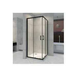 Iflair - Duschkabine mit Schiebetüren Eckdusche mit Rollensystem aus esg Glas 180cm Hoch mit schwarze Profile DK79 95x100 cm