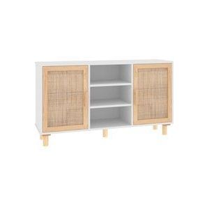 Sideboard Weiß 105x30x60 cm Massivholz Kiefer und Natur-Rattan Vidaxl