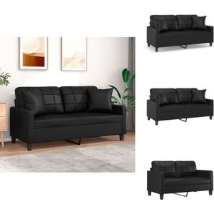 2-Sitzer-Sofa mit Zierkissen Schwarz 140 cm Kunstleder - Schwarzes Sofa - 2-Sitzer-Sofa - Couchtisch - Wohnzimmersofa - Ledercouch