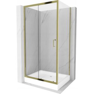 Apia ausziehbare Duschabtrennung 100 x 80 cm, Transparent, Gold + Duschwanne Rio - 840-100-080 - Mexen