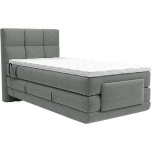 Vente-unique - Boxspringbett mit gestepptem Kopfteil + elektrischem Untergestell mit Relaxfunktion + Matratze + Topper - 100 x 200 cm - Stoff