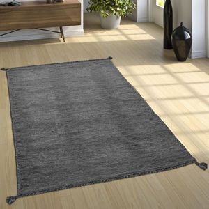 Paco Home - Designer Teppich Webteppich Kelim Handgewebt 100% Baumwolle Modern Meliert Grau 120x170 cm