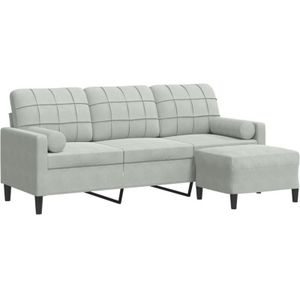 3-Sitzer-Sofa mit Hocker Hellgrau 180 cm Samt vidaXL