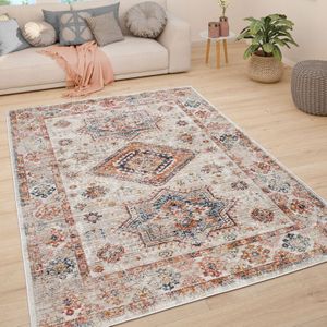 Paco Home - Teppich Wohnzimmer Kurzflor Vintage Pastell Modernes Orientalisches Muster 60x100 cm, Creme 2