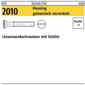 Linsensenkschraube ISO 2010 m.Schlitz M 3 x 12 Messing galvanisch vernickelt