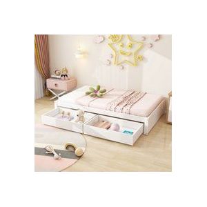 Okwish - Kinderbett Massivholzbett 90X200 mit 2 Schubladen und Lattenrost modernes Einzelbett aus Holz mit weißem Bettkasten (alte Artikelnummer: